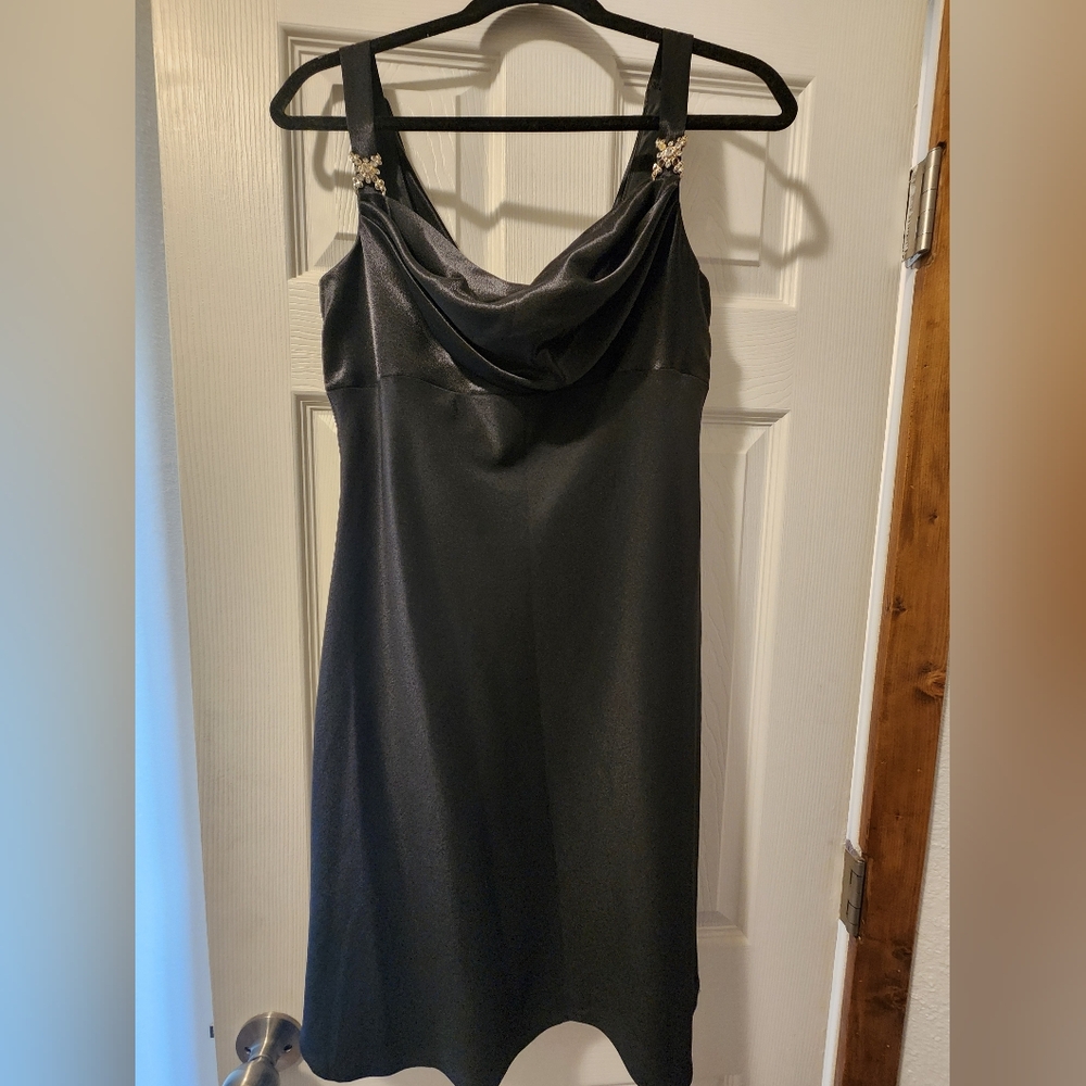 Jump Black Satin Cowl Neck Midi Dress with Embellished Straps